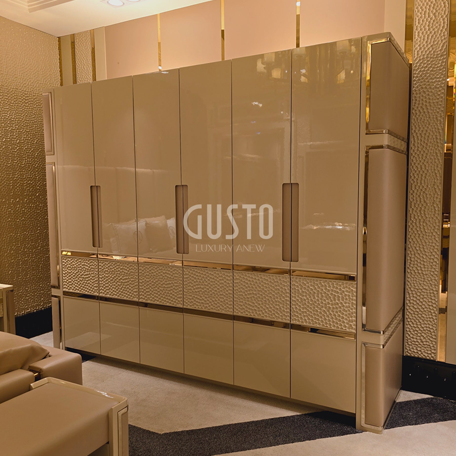 Capri Luxe Bedroom Set – Modern Serenity with Golden Elegance