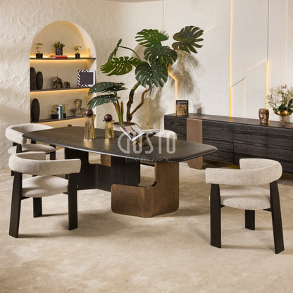 Arcadia Modern Dining Set with Sideboard – Wood & Fabric Elegance