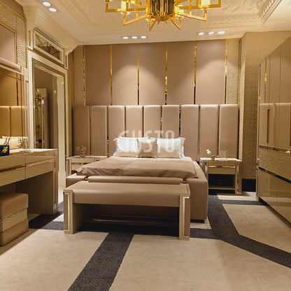 Capri Luxe Bedroom Set – Modern Serenity with Golden Elegance