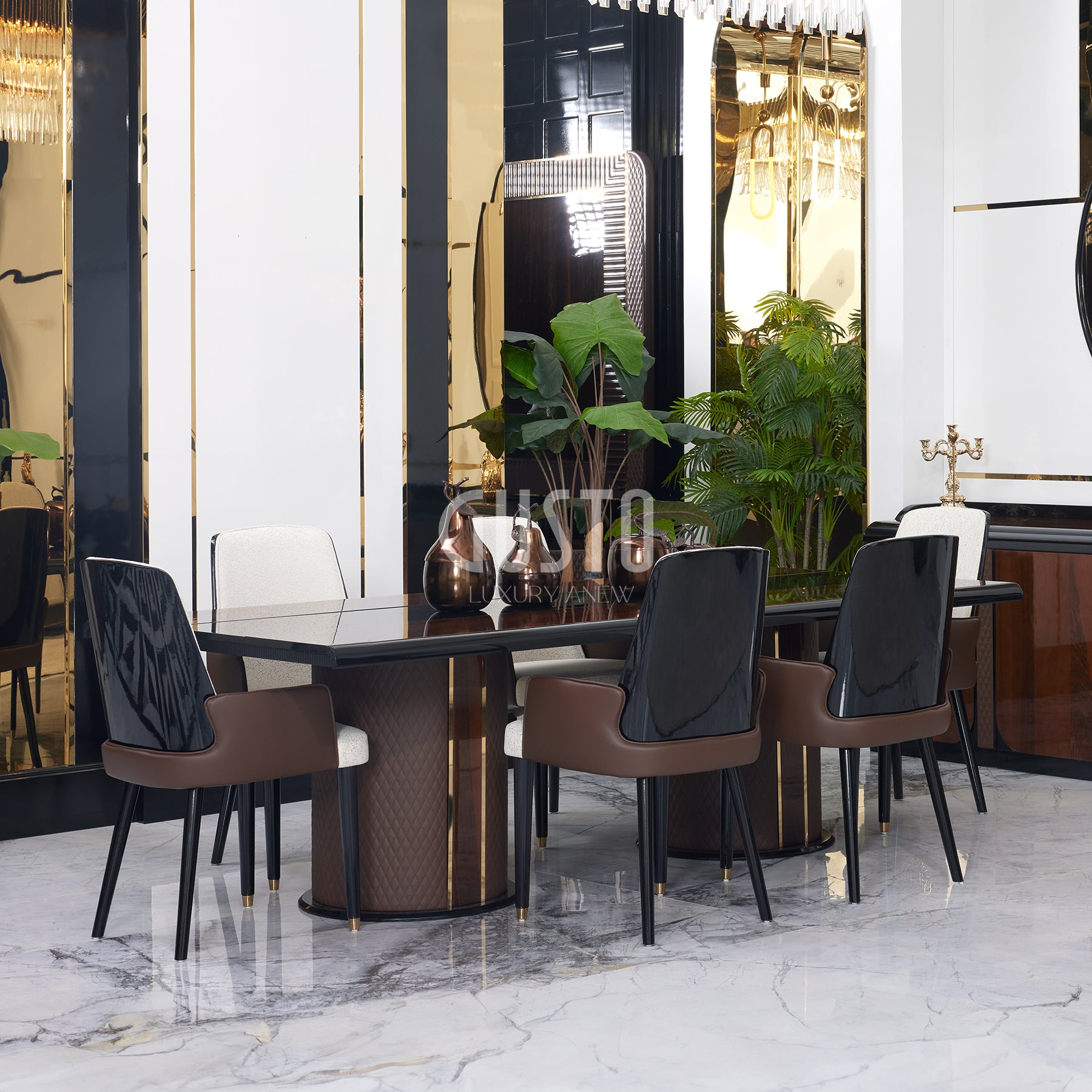 Milano Luxe Dining Set – Contemporary Elegance with Rich Finishes