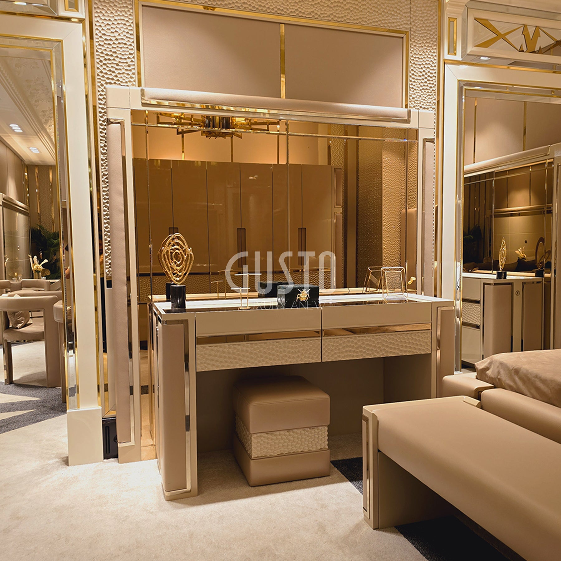 Capri Luxe Bedroom Set – Modern Serenity with Golden Elegance