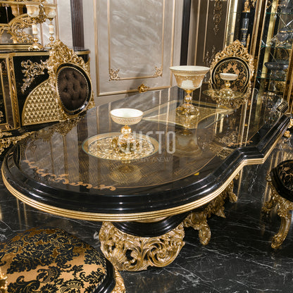Regalia Noir Dining Set – Majestic Black & Gold Grandeur