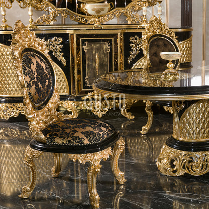 Regalia Noir Dining Set – Majestic Black & Gold Grandeur