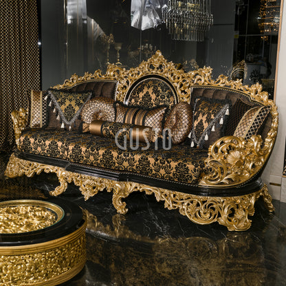 Regalia Noir Living Room Set – Imperial Black & Gold Grandeur