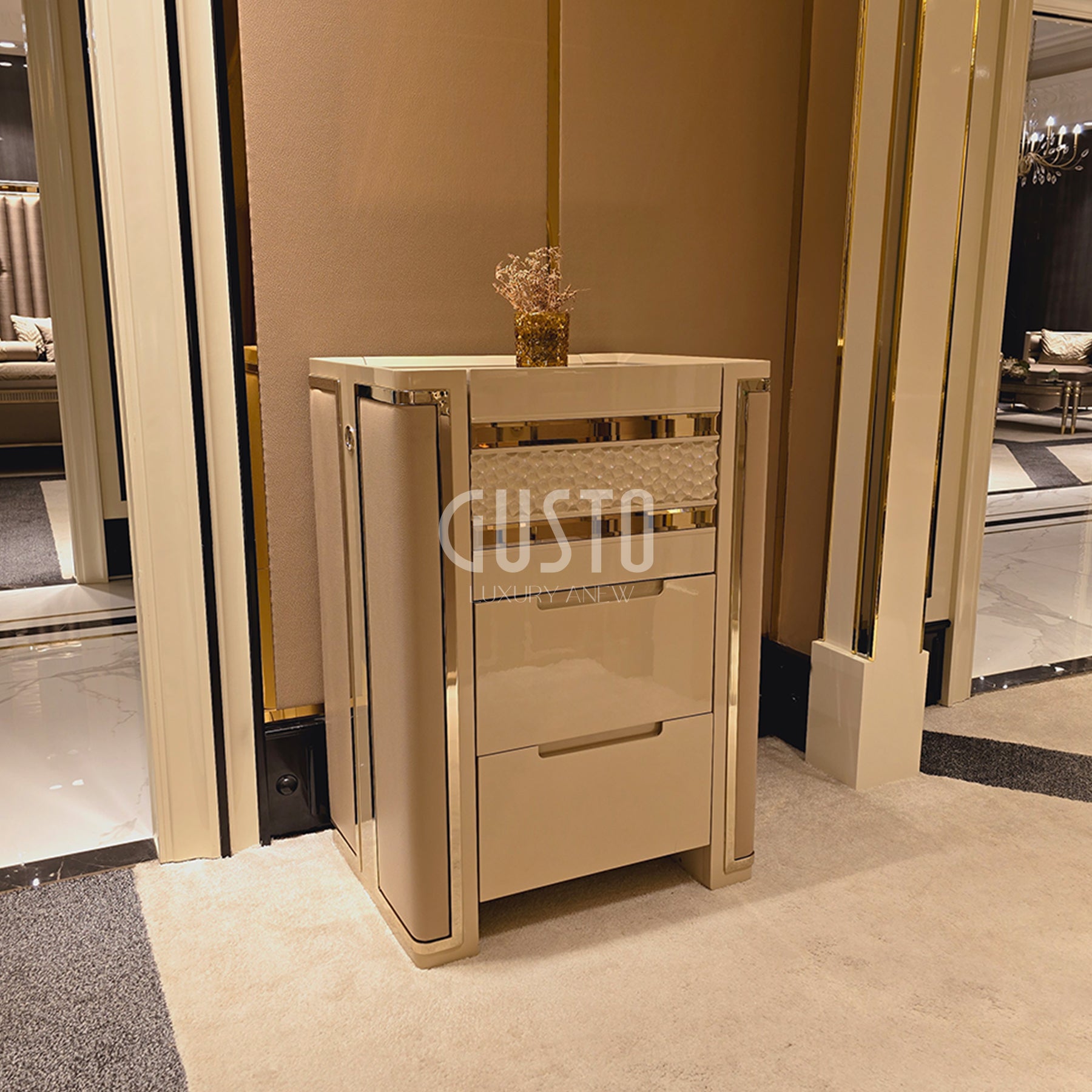 Capri Luxe Bedroom Set – Modern Serenity with Golden Elegance