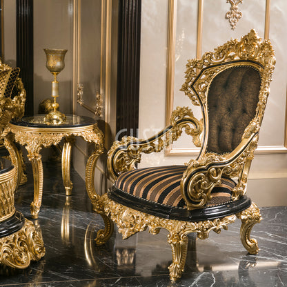 Regalia Noir Living Room Set – Imperial Black & Gold Grandeur