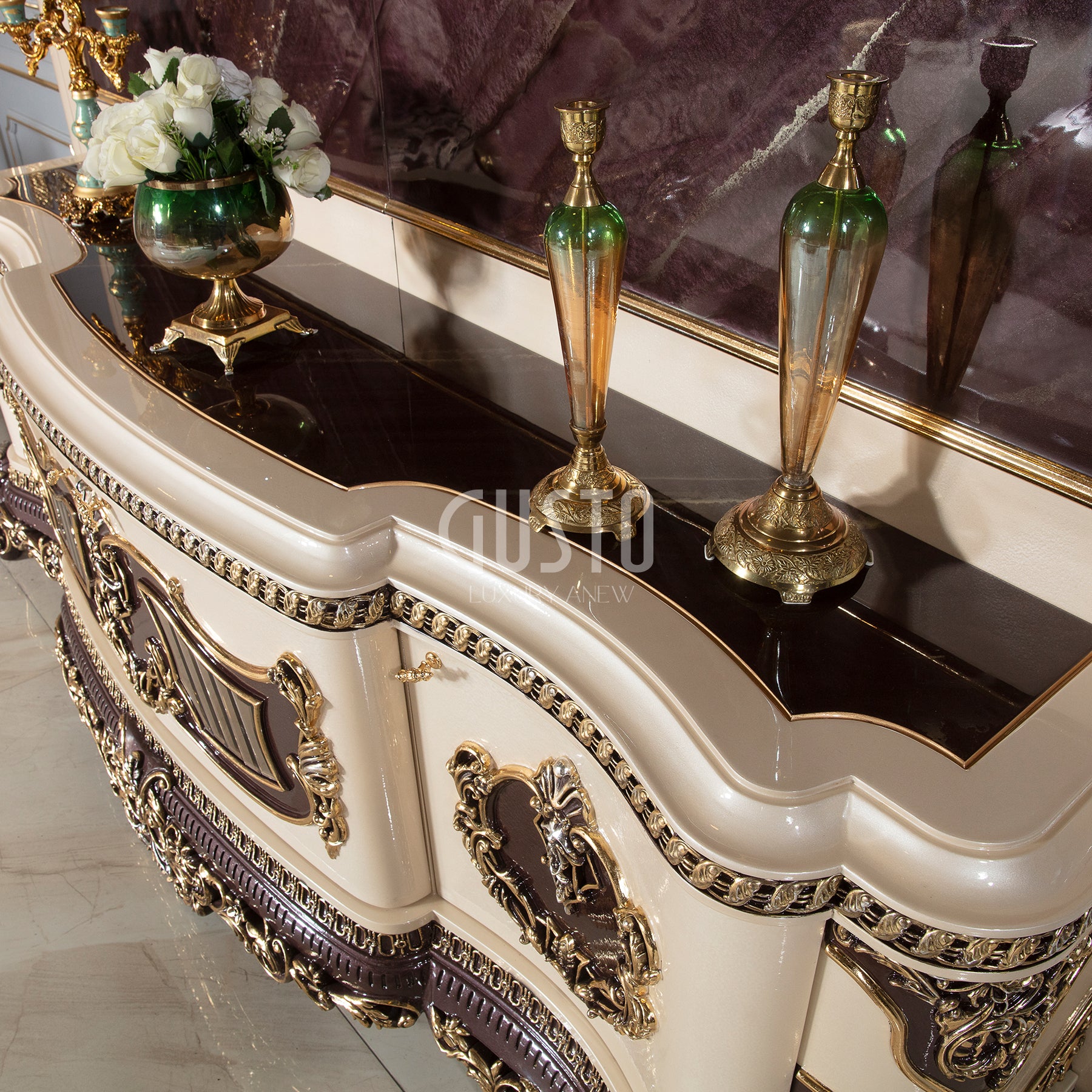 Versailles Royale TV Unit with Wall Panel – Opulent Entertainment Design