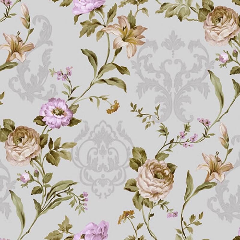 Gusto Wallpaper 7803 Serie | Floral damask with blooming roses ornament wallpaper