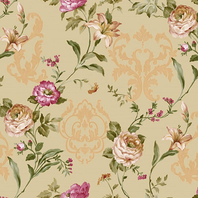 Gusto Wallpaper 7803 Serie | Floral damask with blooming roses ornament wallpaper