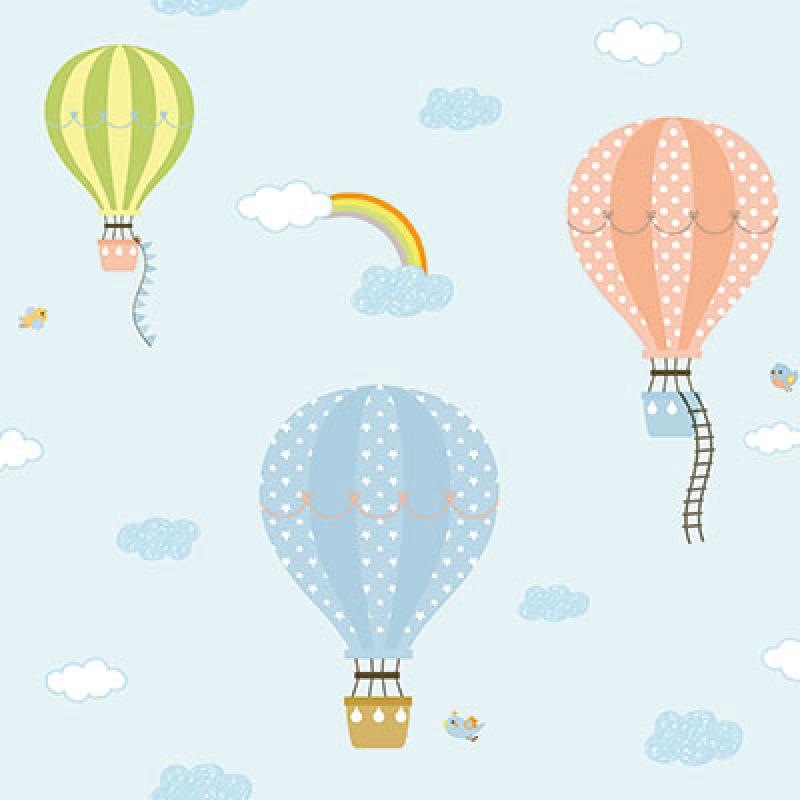 Gusto Wallpaper 8901 Serie | Clouds in the Sky, Airplane Balloons and Rainbow Themed Wallpaper