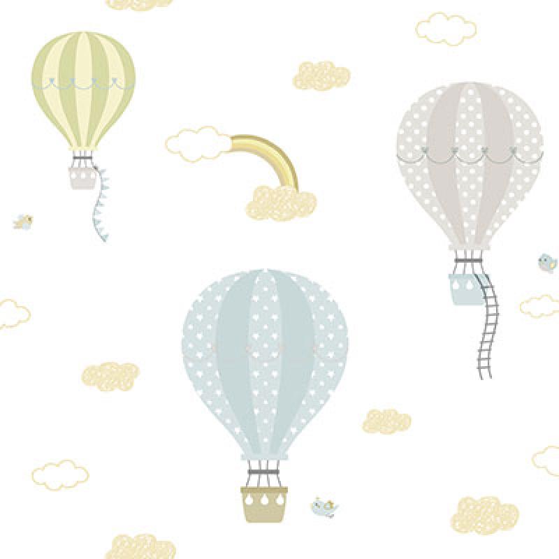 Gusto Wallpaper 8901 Serie | Clouds in the Sky, Airplane Balloons and Rainbow Themed Wallpaper