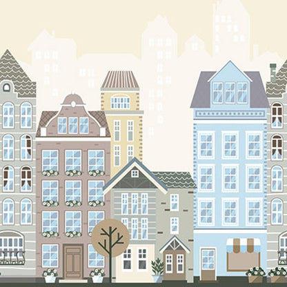 Gusto Wallpaper 8903 Serie | A cartoonish City with Colorful Buildings and Windows Wallpaper