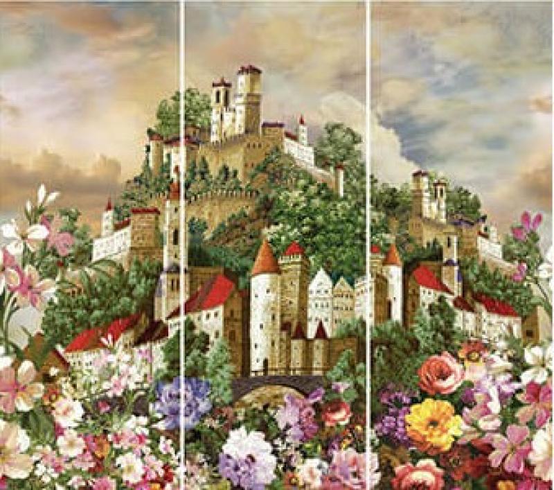 Gusto Wallpaper M707 Serie | Blooming Flowers and Fairy tale castle wall mural poster