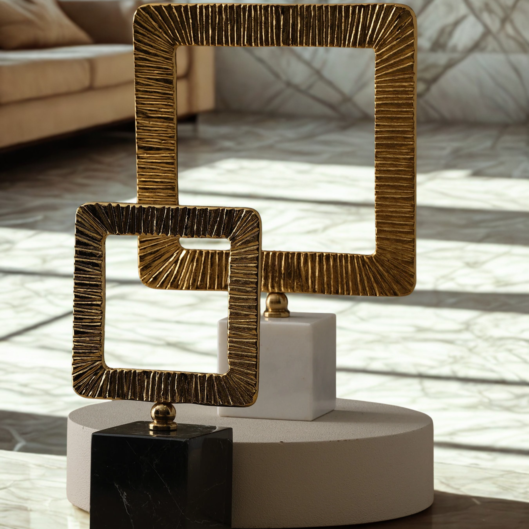 Gilded Frame Sculpture – Medium (Black Marble Base)