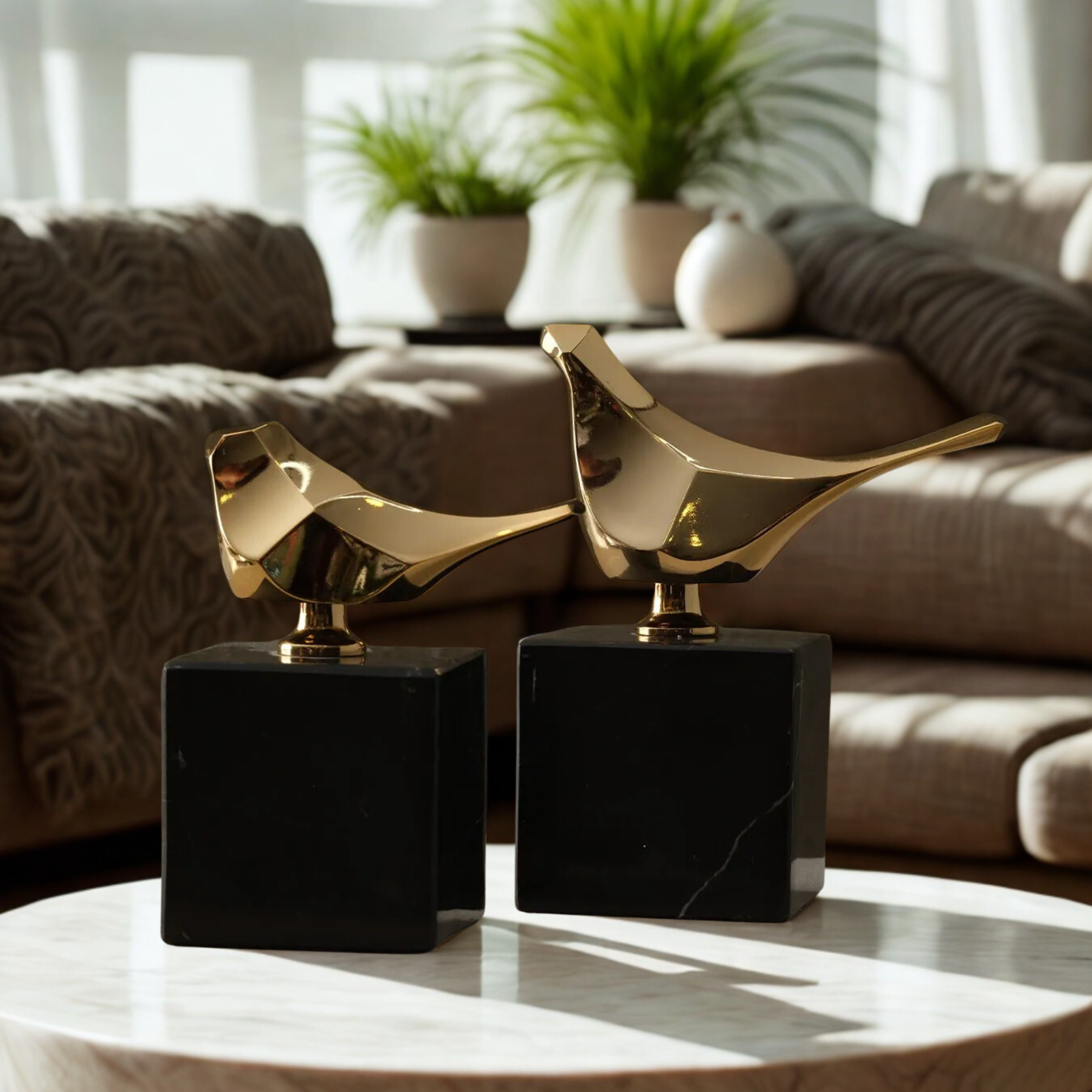 Auri Bird Sculpture – Medium (Black Marble Base)