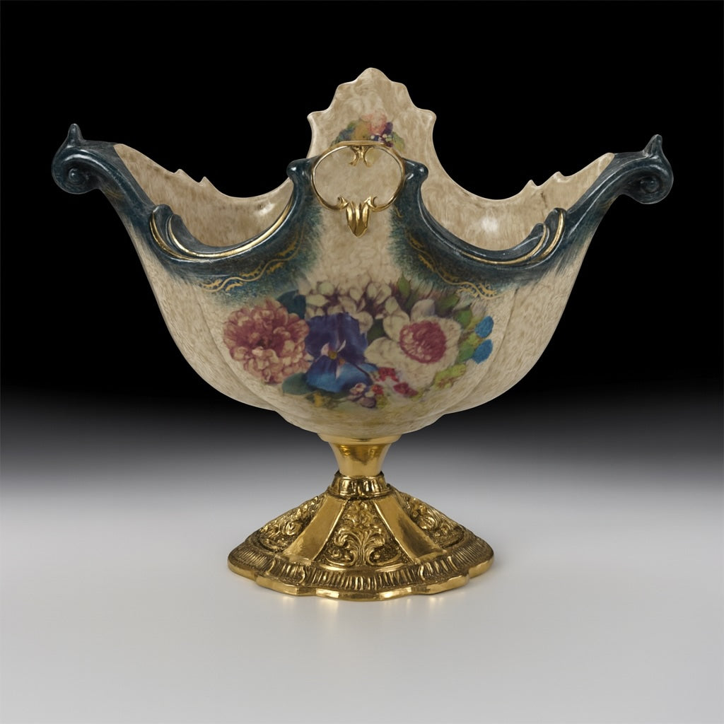 Virtus Porcelain & Bronze Fruit Bowl – Green & Yellow